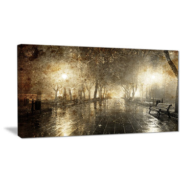 "Night Alley With Lights" Photography Landscape Canvas Print, 32"x16"