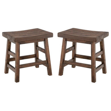 Home Square 20"H Reclaimed Wood Barstool in Brown - Set of 2