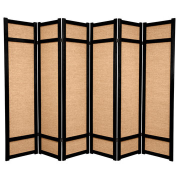 6' Tall Jute Shoji Screen, 6 Panel, Black