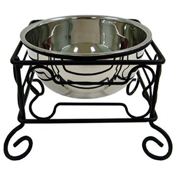 10" Wrought Iron Stand With Single Stainless Steel Feeder Bowls
