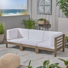 GDF Studio Dawson Outdoor 3-Seater Acacia Wood Sectional Sofa Set, Gray/White