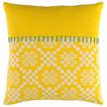 Delray by Surya Down Pillow, Yellow/Cream/Sky Blue, 22' x 22'