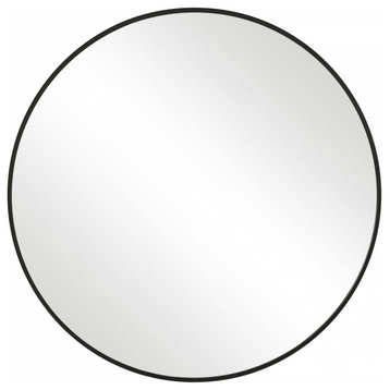 Satin Black Round Wall Mirror, Bathroom Mirror, 24 Inch Diameter