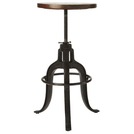 Bar Stool Industrial Circle Base Adjustable Metalworks Dark Brown