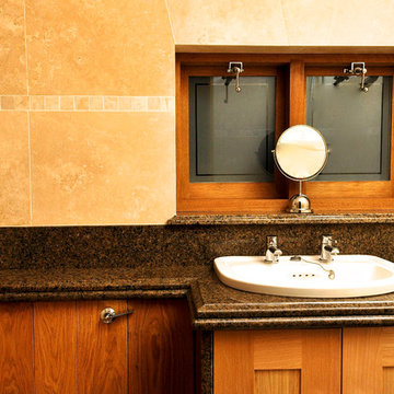 Travertine and oak Bathroom
