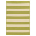 Newcastle Home - Rhodes Indoor and Outdoor Striped Green and Ivory Rug, 5'3"x7'6" - Rhodes is a collection of machine-made indoor/outdoor rugs showcasing simple, geometric patterns.  The clean lines, fresh colors and soft hand of the looped construction will make these rugs a welcome addition to any room or patio.