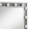 Benzara BM282014 Modern Glam Mirror, Wood Frame, Crystal Inlay, 13 Bulbs, Silver