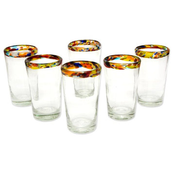 Confetti, Set of 6 Blown Glass Highball Glasses, Mexico