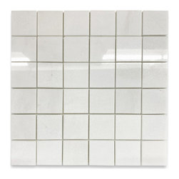 Stone Center Corp. - Thassos White Marble Square Grid Mosaic Tile 2x2 Polished, 1 sheet - Mosaic Tile