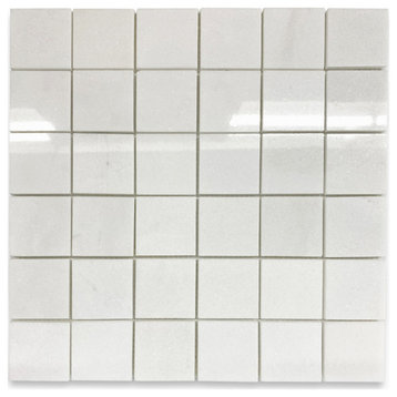 Thassos White Marble Square Grid Mosaic Tile 2x2 Polished, 1 sheet