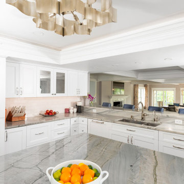 Foxtop Transitional Kitchen with Striking Quartzite Countertops