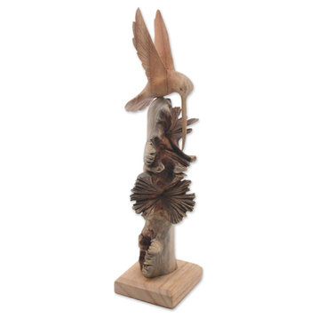 Handmade Hummingbird Flight Wood sculpture - Indonesia