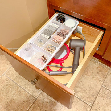 ransitional Bathroom Vanity with In-Drawer Styling Station