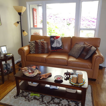Light Brown Sofa w/ Leopard Pillows | The Sofa Company