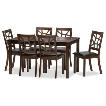 Baxton Studio Mozaika Wood and Leather Contemporary 7-Piece Dining Set