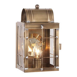 Saving Shepherd - Handcrafted Entry Lantern Sconce, Weathered Brass - Outdoor Wall Lights And Sconces