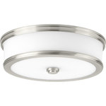 Progress Lighting - Bezel LED Flush Mount - Featuring a sleek and slim appearance, Bezel LED is an architectural series of flush mount options. Etched white glass is accented by a metal trim in a metallic finish. The glass shade is illuminated on both the bottom and sides to provide a pleasing lighted effect. Uses (1) 25-watt module bulb (included).