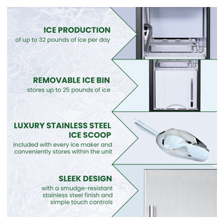 NewAir 15 Undercounter 80 lbs. Daily Clear Ice Cube Maker Machine, Built-in or Freestanding Design