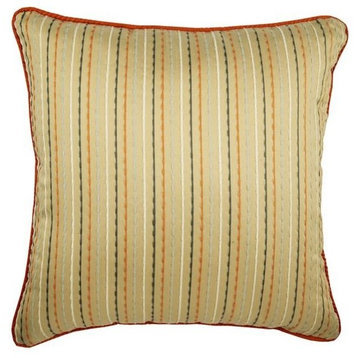 Orange Decorative Pillow Cover, Stripe 12"x12" Silk, Orange Spiced Ginger