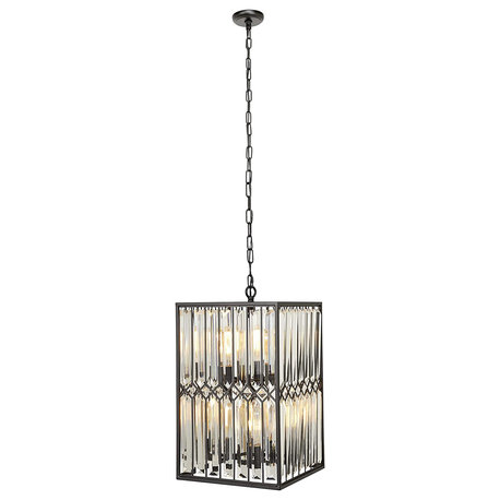 Modern Chandelier, Metal Frame With Beveled Glass Accent and Candelabra Lights