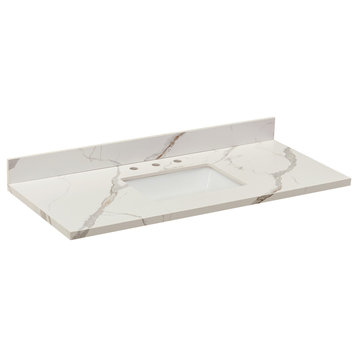 Eivissa Bathroom Vanity Countertop, Calacatta White With White Sink, 49"