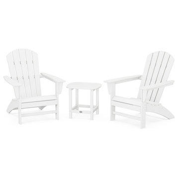 Nautical 3-Piece Adirondack Set, South Beach 18" Side Table, White