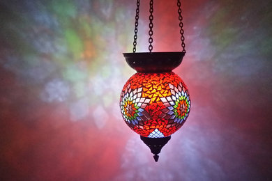 Luminaire suspension décorée à la main de mosaique de verre  idéal salon patio,