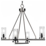 Toltec Lighting - Trinity 4 Light Chandelier Shown, Graphite Finish With 2.5" Clear Bubble Glass - Enhance your space with the Trinity 4-Light Chandelier. Installing this chandelier is a breeze - simply connect it to a 120 volt power supply. Set the perfect ambiance with dimmable lighting (dimmer not included). The chandelier is energy-efficient and LED compatible, providing convenience and energy savings. It's versatile and suitable for everyday use, compatible with candelabra base bulbs. Maintenance is a minimal with a damp cloth, as no chemicals are required. The chandelier's streamlined hardwired design adds a touch of elegance to any room. The durable glass shades ensure even light diffusion, creating a captivating atmosphere. Choose from multiple finish and color variations to find the perfect match for your decor.