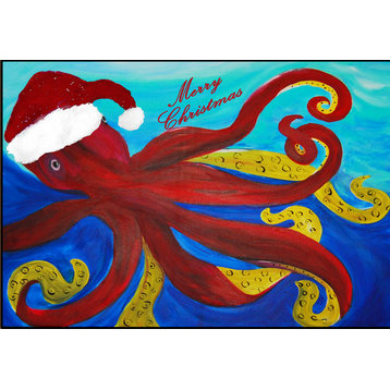 Santa Octopus Christmas Door Floor Mat From My Art, 24x36