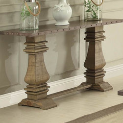 HOMELEGANCE 5428-05 RUSTIC OAK WOOD SOFA CONSOLE TABLE ZINC TOPS - Console Tables