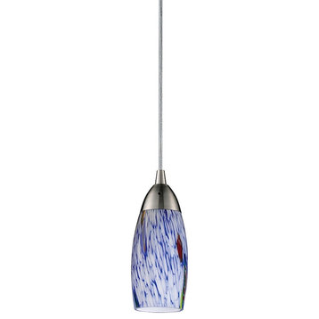 ELK Lighting Milan 1-Light Mini Pendant, Nickel/Starburst Blue Glass, 110-1BL