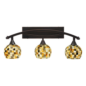Bow 3 Light Bath Bar, 6" Sea Mist Seashell Glass