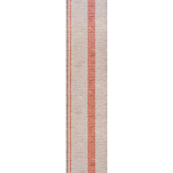 Raita Modern Distressed Stripe Machine-Washable Area Rug, 2x8
