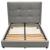 Queen Bed With Integrated Footboard Storage Unit, Accent Wings, Grey Fabric