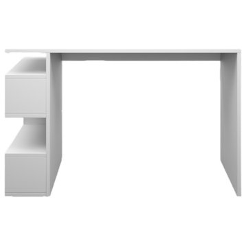 Modern Desk, Minimalist Design With 5 Built In Shelves & Large Tabletop, White