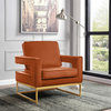 Noah Velvet Upholstered Accent Chair, Cognac, Gold Base