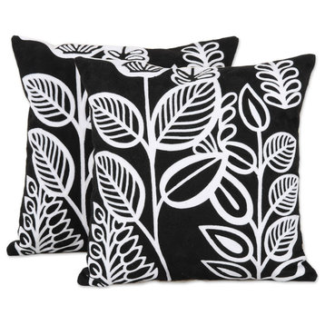 NOVICA Midnight Leaves And Cotton Cushion Covers  (Pair)