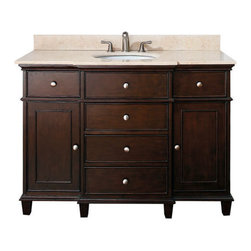 Avanity Windsor 48 Inch Walnut Vanity With Galala Beige Marble - Console et Meuble sous Lavabo
