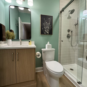 Modern Basement Bathroom with Rift-Cut Oak Vanity