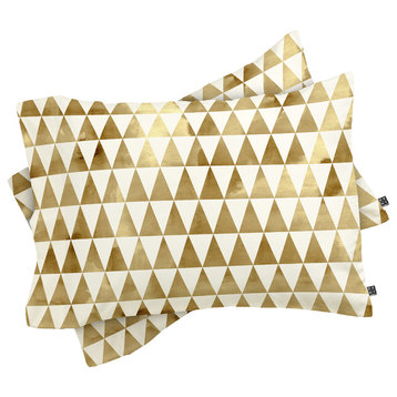 Deny Designs Georgiana Paraschiv Triangle Pattern Gold Pillow Shams, Queen