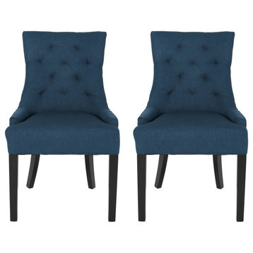Summer Contemporary Tufted Dining Chairs, Set of 2, Navy, Fabric