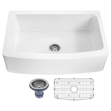 ANZZI Prisma Matte White Solid Surface Farmhouse 36" Single Bowl Kitchen Sink