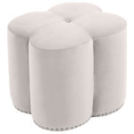 Meridian Furniture - Clover Velvet Upholstered Ottoman, Cream, 19" W x 17" D - Bring a whimsical touch to your space with this fun Clover velvet ottoman. Beautifully soft cream velvet upholstery covers the exterior of this ottoman, lending it a plush and luxurious look and a velvety feel. The contemporary design is just right for modern decor themes, whether you use it in the living room or bedroom. Piping around the top of this fabric ottoman helps reinforce the design for a look that turns heads.
