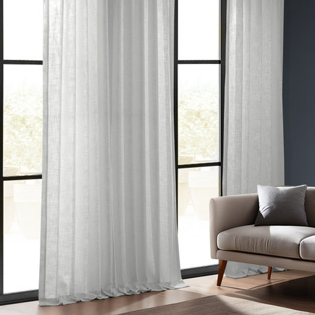 White Heavy FauxLinen Curtain Single Panel, 50"x96"