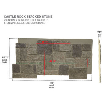 49"W x 24 1/2"H x 1 1/4"D Castle Rock Stacked Stone, StoneWall Faux Siding Panel