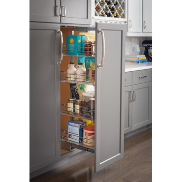 12" Chrome Wire Pantry Pullout,Heavy Duty Soft-Close Slides,5 Adjustable Baskets