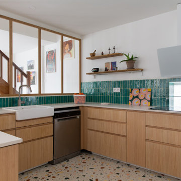 Colorful and vibrant midcentury kitchen remodel
