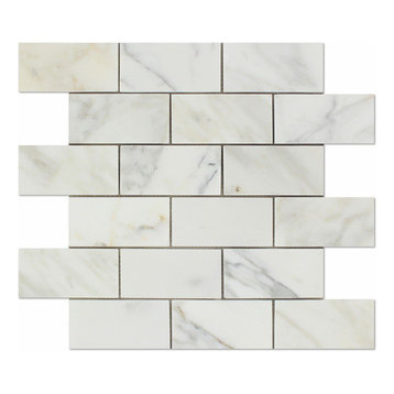 2"x4" Calacatta Gold Marble Brick Tile, Honed