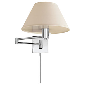 Classic Swing Arm Wall Lamp in Polished Nickel with Linen Shade