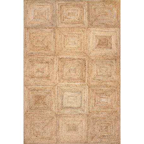Juniper Tiled Jute Area Rug, Natural 3'x5'